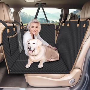 Dog Seat Cover for Back Seat Hard Bottom, Dog Hammock for Car, Backseat Cover for Dogs in Car, Black (For Car/Mid-Size Truck-SUV)