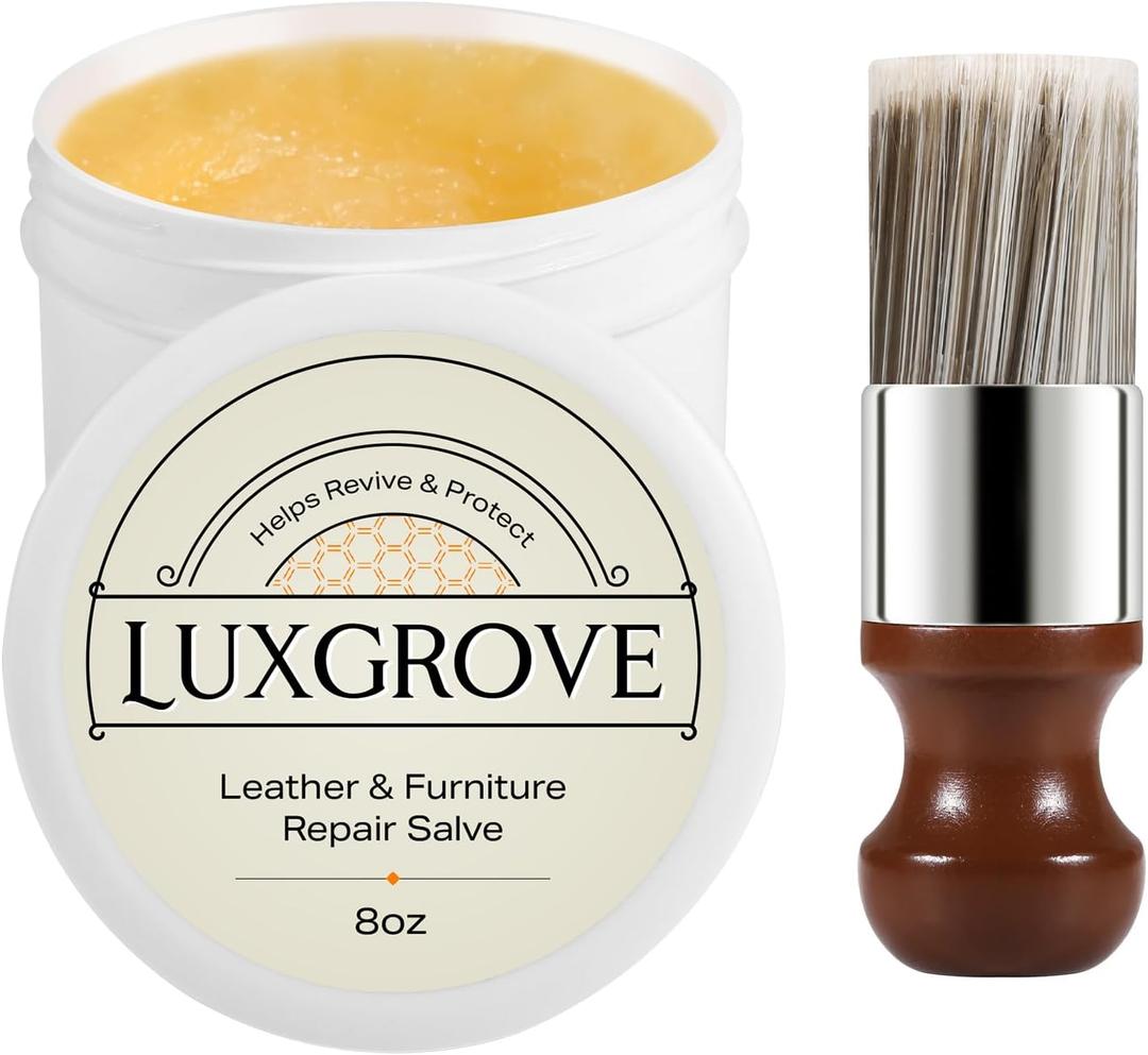 LUXGROVE Leather & Furniture Repair Salve & Brush Set, Leather Cleaner and Conditioner for Furniture - UV Protectants Help Prevent Cracking or Fading, Wood, and Vinyl Conditioner - 8oz