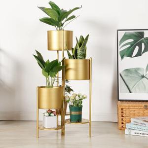 SSS Furniture Corner Plant Stand Indoor Metal, 6 Tier 6 Potted Outdoor Flower Pot Stands Holder Shelves for Living Room, Potted Storage Shelf Rack, Decorative Holder Rack for Multiple Plants (Golden), 18.1 x 13.3 x 31.5 inches