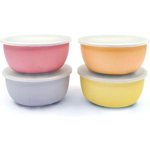 Elk and Friends Stainless Steel Bowls + Silicone Sleeve and Storage Lid | Baby, Toddler, Kids | Cereal & Snack Bowls | Storage Containers | Dishwasher Safe | 4 Pack (Blush/Lilac/Lemon/Peach)