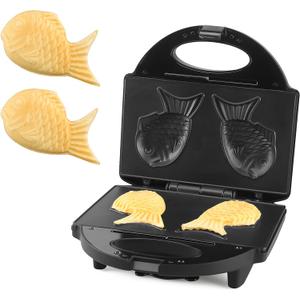 Taiyaki Fish Waffle Maker Machine with Non Stick Cooking Plate, Electric Japanese Fish Shaped Waffle Iron Pan, Korean Bungeoppang Pan, Recipe Included