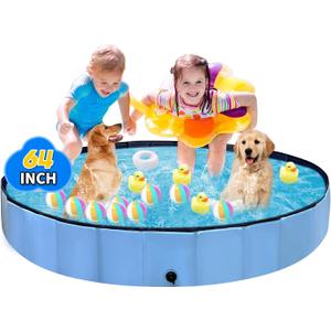 Dog Pool for Large Dogs Foldable Kiddie Pool Hard Plastic for Toddlers 1-3, Pets Bath Tub Portable Kids Pool for Backyard Outdoor Play Pool for Doggie Kitty 64x12 inches