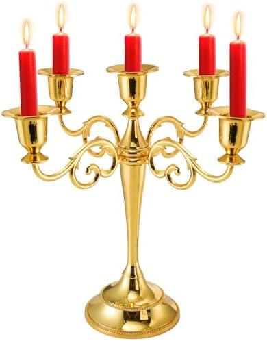YOUEON 5 Arm Gold Candelabra, Candelabra Candle Holder, 10 Inch Tall Candlesticks Holder, Elegant Taper Candle Holder Centerpiece for Wedding, Church, Halloween, Dining, Home Decor