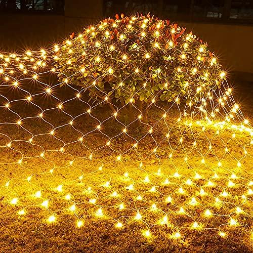 Funpeny Christmas Net Lights, 9.8ft x 6.6ft 200 LED Mesh Decor Clear Wire with 8 Modes Waterproof Connectable Xmas Decorations for Outdoor Outside Bushes Yard Lawn Patio Tree Garden Party (Warm White)