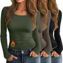Neer 3 Pack Women's Thermal Shirts Long Sleeve Crew Neck Fleece Lined Undershirts Slim Fit Basic Tops Winter Base Layer(Black, Light Brown, Army Green,Large)