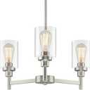 LIGHTDAMY 3 Lights Brushed Nickel Chandeliers for Dining Room Light Fixture Over Table, Entryway Chandelier for Foyer, Hallway Lighting Fixtures with Glass Shade for Kitchen Island Foyer Hallway