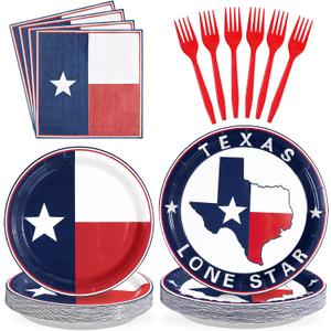 96Pcs Texas State Flag Party Decorations Texas State Theme Party Disposable Paper Plates Napkins Tableware Set Texas State National Decorations Favors for Birthday Family Gathering Supplies Serves 24