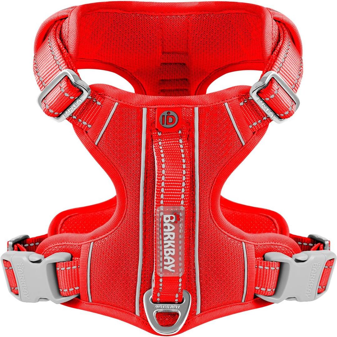 BARKBAY Dog Harness No Pull with ID Tag Pocket - Heavy Duty, Reflective, Easy Control for Large Dogs(Red,M) (Medium(Chest:22-27"))