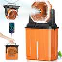 2 x Orteen Portable Misting Fan, Rechargeable Outdoor Cooler, Battery Operated Personal Fan with3 Speeds & 8L Bucket for Patio, Camping,Hiking, Backyard, Travel, Desk,Pool, Beach (24000mAh-Orange)