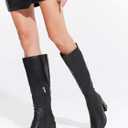 Coutgo Women's Knee High Boots Wide Calf Square Toe Chunky Heeled Pull-on Boot (6.5, Black)