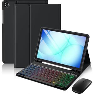 Harvopu for Galaxy Tab A11 Plus/A9 Plus 11" Case with Keyboard-Wireless Mouse Backlit Detachable Keyboard Stain-Resistant Cover with Pen Holder for Galaxy A11+/A9+ 5G Tablet Case 11-inch,Black