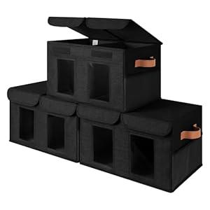 GRANNY SAYS Memory Box, Storage Boxes with Lids, Stackable Storage Bins with Clear Window, Toy Storage Bins, Storage Baskets for Clothing, Toys, Towels, Books, Black, 3-Pack