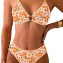 Tainehs Women's Two Piece Bikini Sets O Ring Front Top Ditsy Floral Triangle Swimsuits Cheeky Bathing Suit XS