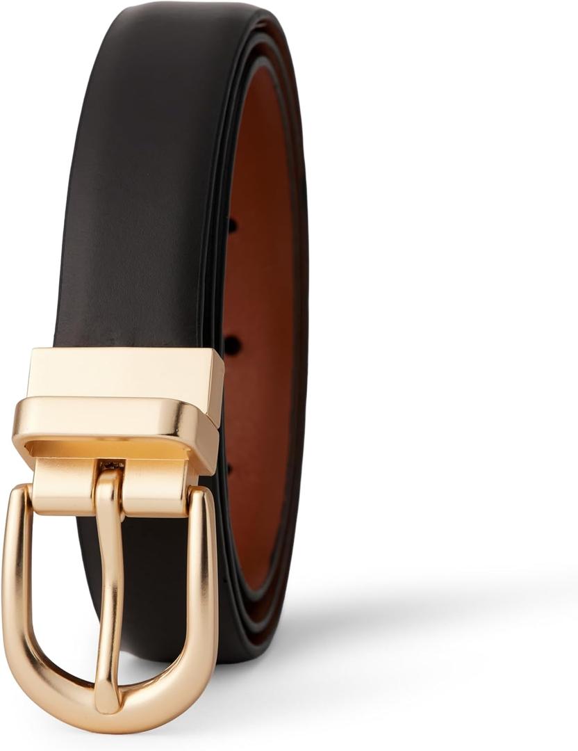 Amazon Essentials womens Reversible Leather Belt (Medium, Brown/Tan)