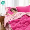 MUXHOMO 7 Pieces Full Comforter Set, Reversible Bed in a Bag Full Size, All Season Bedding Set with Comforter, Flat Sheet, Fitted Sheet, Pillowcases & Shams, Hot Pink & Baby Pink