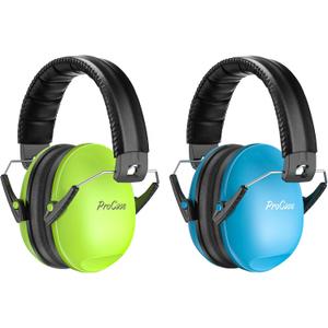ProCase Noise Cancelling Headphones for Kids Toddler, SNR 27dB Noise Reduction Ear Muffs, Hearing Protection for Monster Jam, Concerts, Fireworks, Shooting, Air Show-2 Pack, Blue & Green