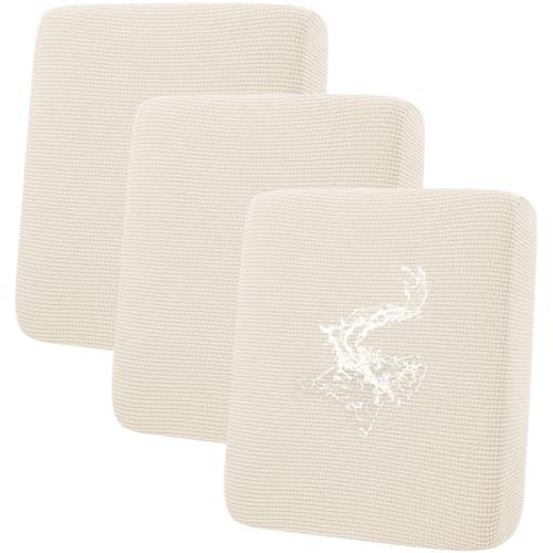 hyha Waterproof Couch Cushion Covers for Pets, Non Slip Sofa Seat Cover for Dogs Washable, Soft Thick Stretch Jacquard Fabric, Sofa Slipcovers with Elastic Bottom (3 Pieces, Light Beige)