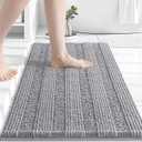Grandaily Chenille Striped Bathroom Rugs 30x20, Extra Thick and Absorbent Bath Mats, Non-Slip Soft Plush Shaggy Shower Carpet, Machine Wash Dry, Bath Rug for Bathroom, (Medium, Light Grey)