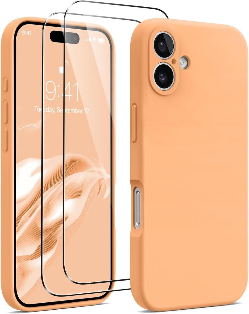 AOTESIER Magnetic for iPhone 16 Plus Case, [Compatible with MagSafe][Camera Protection], Food Grade Silicone Phone Case with [2 Screen Protectors], Anti-Scratch Protective Lining, Peach