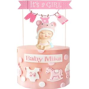 JeVenis 2 PCS Pink Baby Girl cake decoration Baby Shower Its a girl cake Topper Birthday Party Supply Adorable Girl Baby
