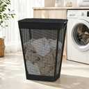 STO STO 75L Laundry Hamper with Lid, Black Clothes Hamper with Handles, Breathable Vinyl Mesh Laundry Basket, Sturdy Steel Frame, Space Saving Laundry Bin for Bathroom, Bedroom, Dorm, Small Spaces