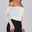 3 x BTFBM Women's Long Sleeve Shirts 2025 Fall Crop Going Out Tops Mesh Ruched Casual Off Shoulder Blouses Y2K Clothes (White, M)