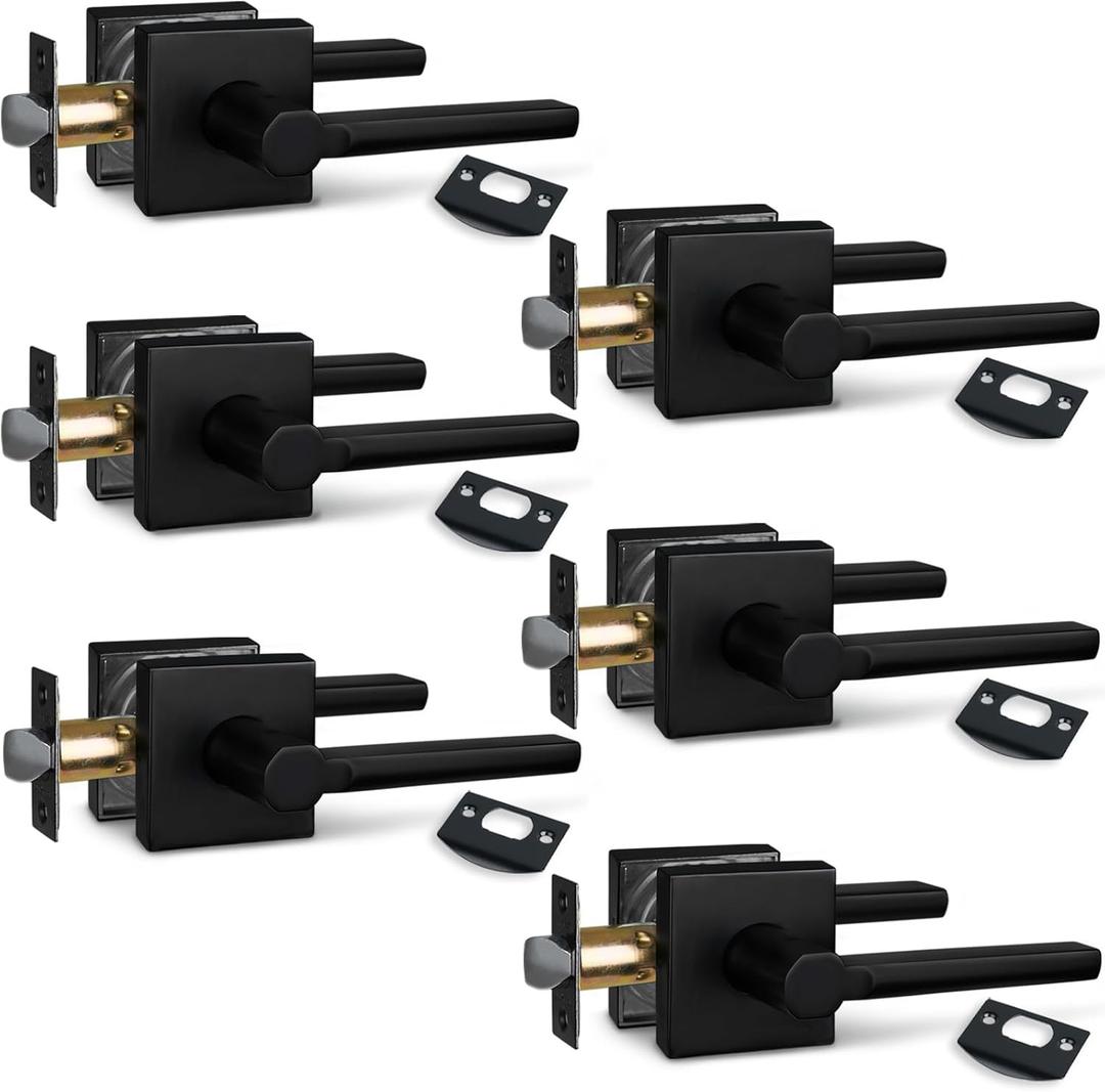 NEWBANG (6Pack) Hall/Closet Lever Handle Lock in Aged Matt Black- Door Lock Handle in Matt Black for Passage Door,HD1601-DB-PS-6P