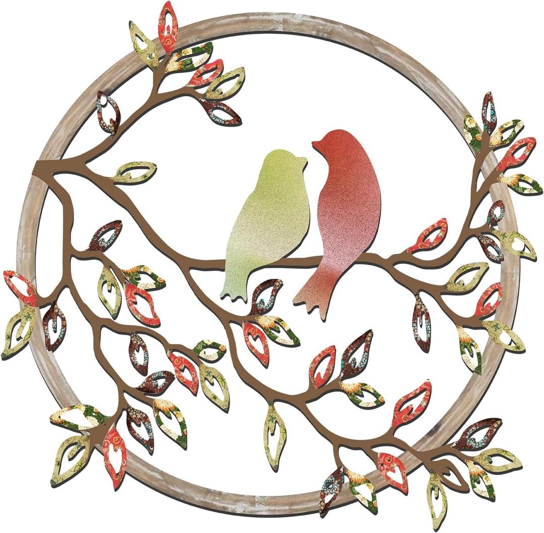 Ferraycle Metal Wall Art Bird on Tree Branch Silhouette Bird Art Decor for Living Room Garden Bedroom Office Home Wall Housewarming Party Decor(Elegant Color)