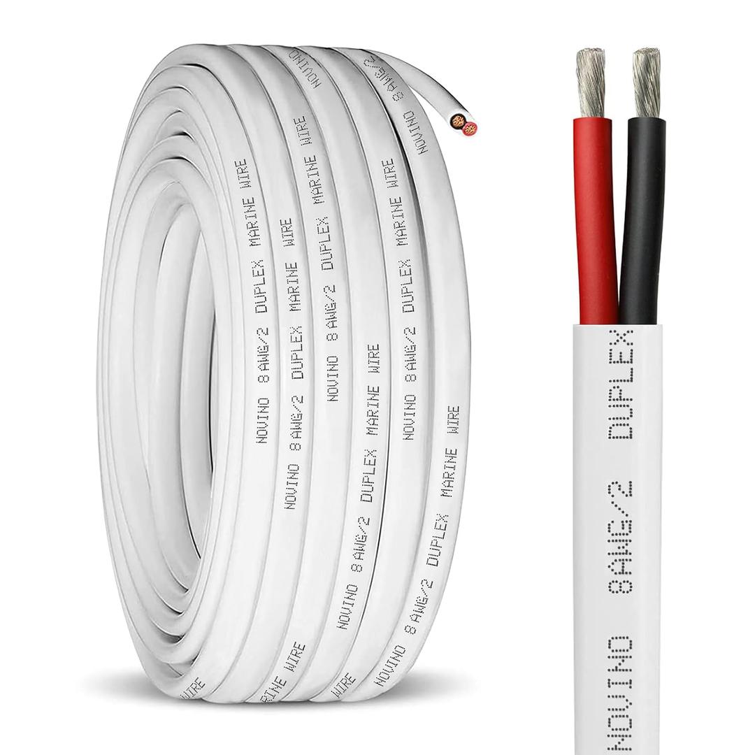 8 Gauge Marine Wire 8 AWG 10ft Duplex Marine Grade Wire Tinned Copper Oxygen-Free Insulated Red& Black Electrical Cable for Boat/Automotive/RV/Camper/Trailer