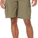 Amazon Essentials Men's 10" Classic-Fit Cotton Cargo Shorts with Pockets, Zip Fly, Button Waist, Khaki, 34