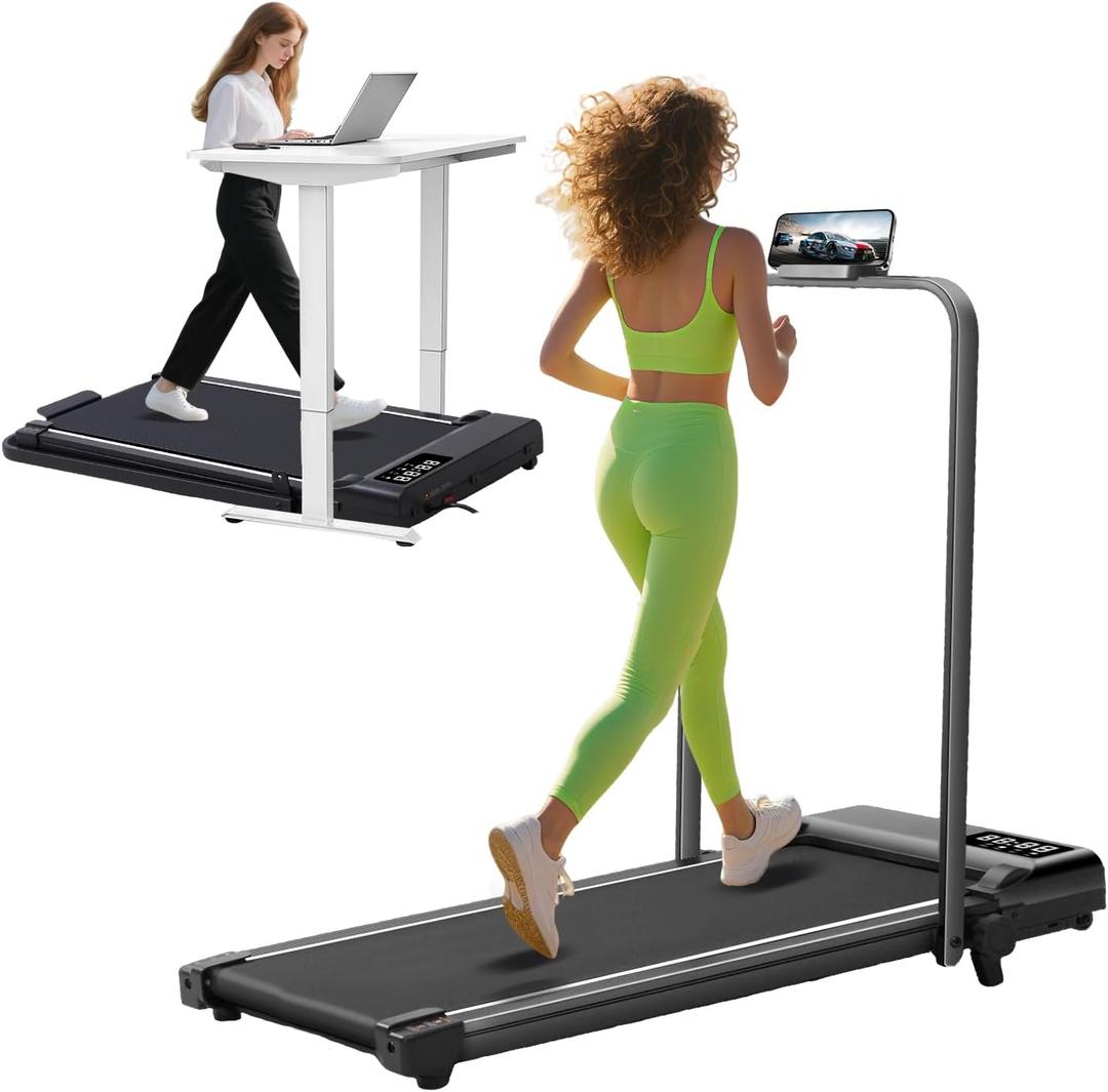 Walking Pad with Incline and Handle Bar, 3.0HP Portable Electric Walking Pads Treadmill with Handles for Home Small Spaces, 0.6-6.2 MPH Compact Small Under The Desk Treadmills Home, 320LBS Capacity (white)