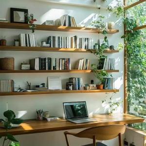 ROGMARS 36 Inches Long Walnut Floating Shelves with Led Light