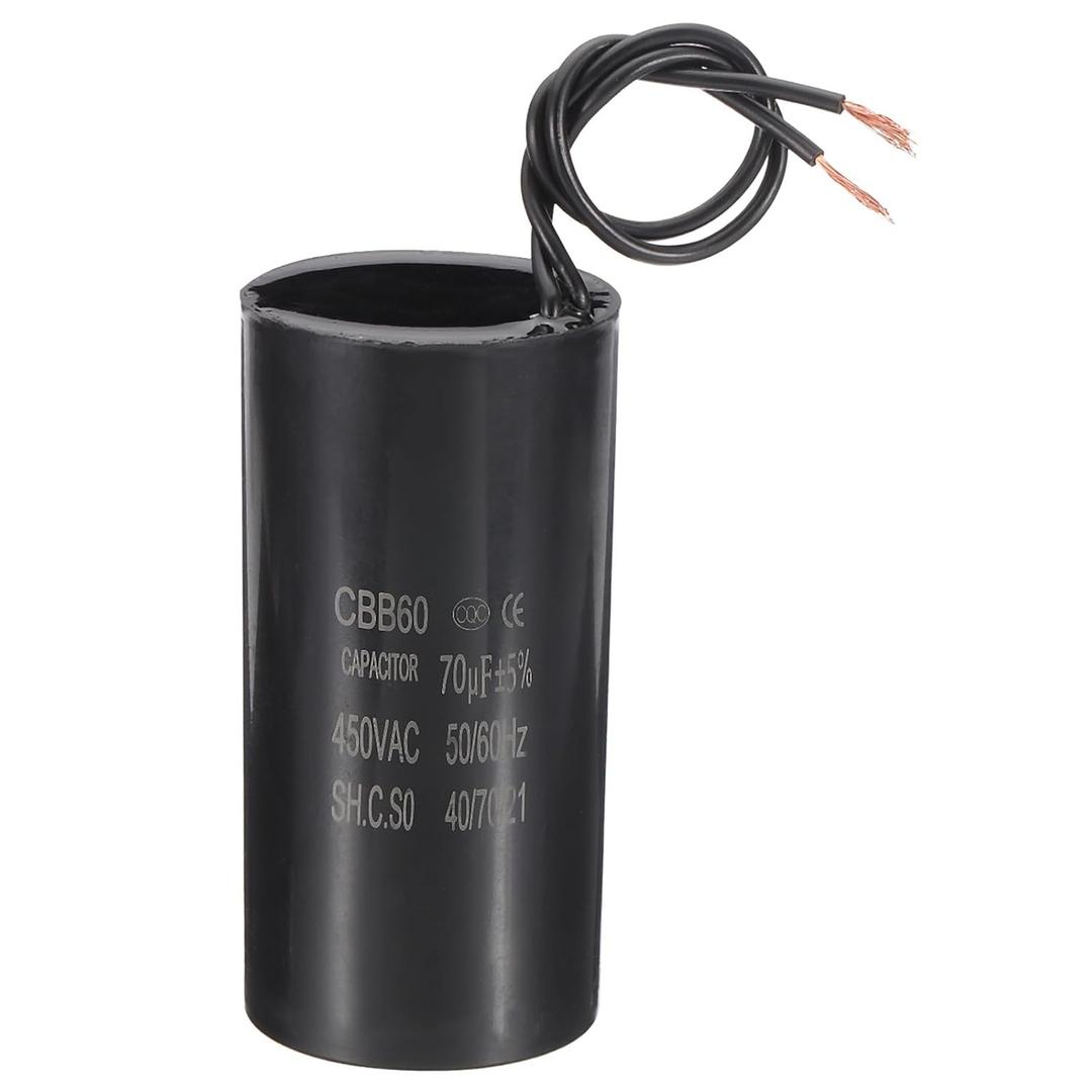PATIKIL 70uf CBB60 Run Capacitor, AC 450V 2 Wires 50/60Hz Motor Running Capacitor 100x48x100, Black