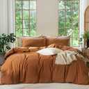 MooMee Bedding Duvet Cover Set 100% Washed Cotton Linen Like Textured Breathable Durable Soft Comfy (Solid Dark Orange, Super King Plus 120"x120")