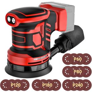 5-Inch Random Orbital Sander, Cordless Sanding Machine Compatible with Milwaukee 20V Battery(NO Battery), Brushless Electric Sander with Dust Collector (Dark Red)