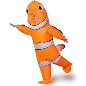 Halloween Inflatable Clownfish Costume Adult Size – Ocean Animal Blow Up Suit for Fun Parties and Events
