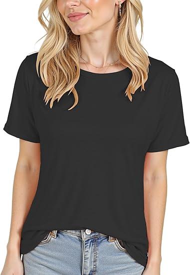 Short Sleeve Shirts for Women Crew Neck Basic Tee - Fashion Summer Spring Tops - Oversized T Shirts for Women L