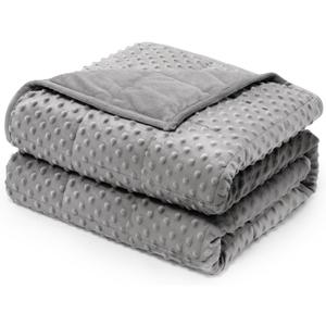 Wemore Minky Dot Weighted Blanket for Adults Twin Size 15 lbs, Soft Cozy Heavy Blanket for Stress Relief and Sleep Promotion, Breathable Blanket for All-Season with Glass Beads, Grey 48 x 72 inches