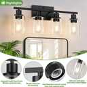 Indoi 4-Light Bathroom Light Fixtures, Matte Black Modern Vanity Lights with Clear Glass Shades, Bathroom Wall Lamp for Mirror Living Room Cabinet Bedroom Porch