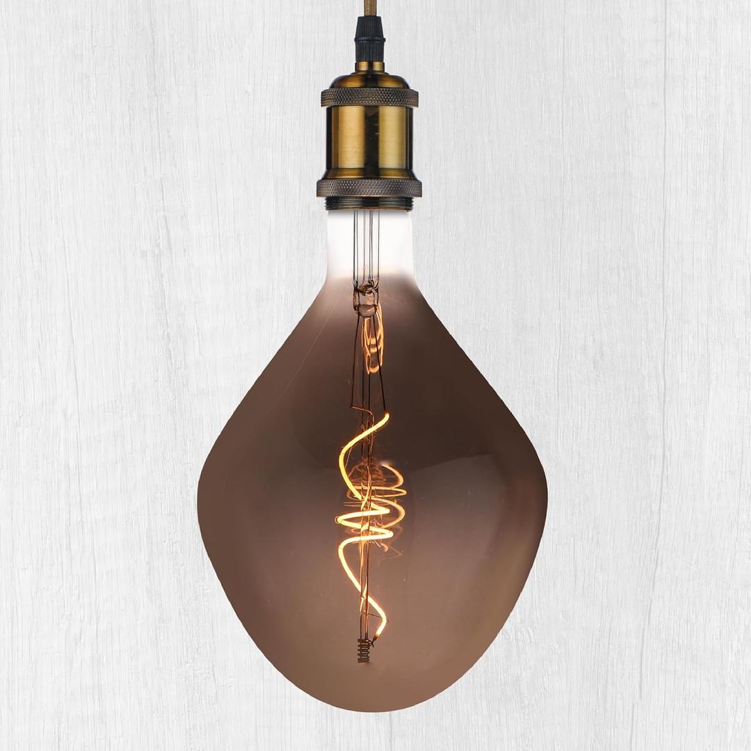 WHFIALUX Oversized Decorative LED Light Bulbs, Giant Vintage Edison Light Bulb, Huge Waterdrop Shape Bulbs, Pendant Lighting, Smoke Glass 2200K Warm White, 6W Dimmable 120LM(15W eq.), E26 Base (TD160Smoke)