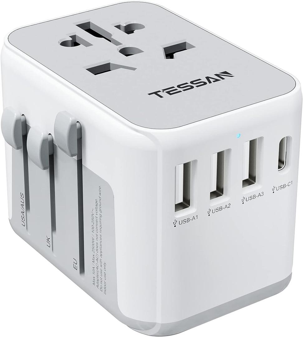 TESSAN Universal Travel Adapter, International Power Adapter with 4 USB Ports (1 USB C), Worldwide Plug Adaptor Wall Charger for USA to Europe UK France Germany Spain Ireland Australia(Type C/G/A/I) TESSAN Universal Travel Adapter, International Power Adapter with 4 USB Ports (1 USB C), Worldwide Plug Adaptor Wall Charger for USA to Europe UK France Germany Spain Ireland Australia(Type C/G/A/I)