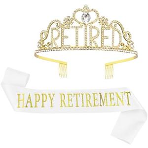 JETKONG Retirement Party Decorations Retired Tiara/Crown, Retired Sash for Women Retirement Gifts, Retirement Party Supplies, Gifts, Favors (Gold)