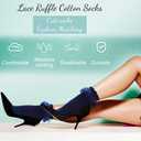 Geyoga 3 Pairs Halloween Women Ruffle Socks Turn Cuff, Double Lace Ankle Socks Cotton Lace Frilly Sock for Ladies (Rose Red, White, Black)