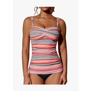 Women's Twist Front Bandeau Tankini Set Two Pieces Ruched Tummy Control Suimsuit with Mid Waist Briefs XL