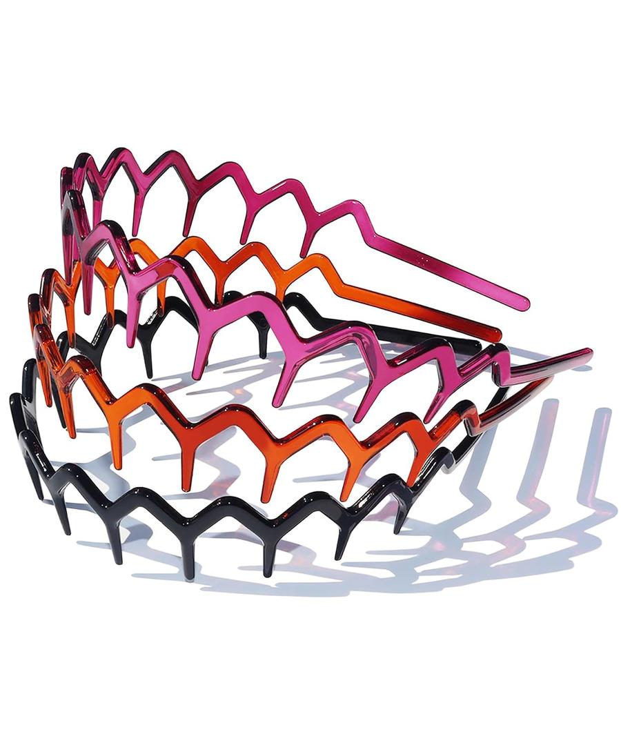 3PCS Zig Zag Headbands for Women Non Slip, ZigZag Hair Comb Headbands with Teeth, Classic 90s Amber Purple Black Headband for Women Men, Plastic Hair Accessories or Everyday Styling & Workout