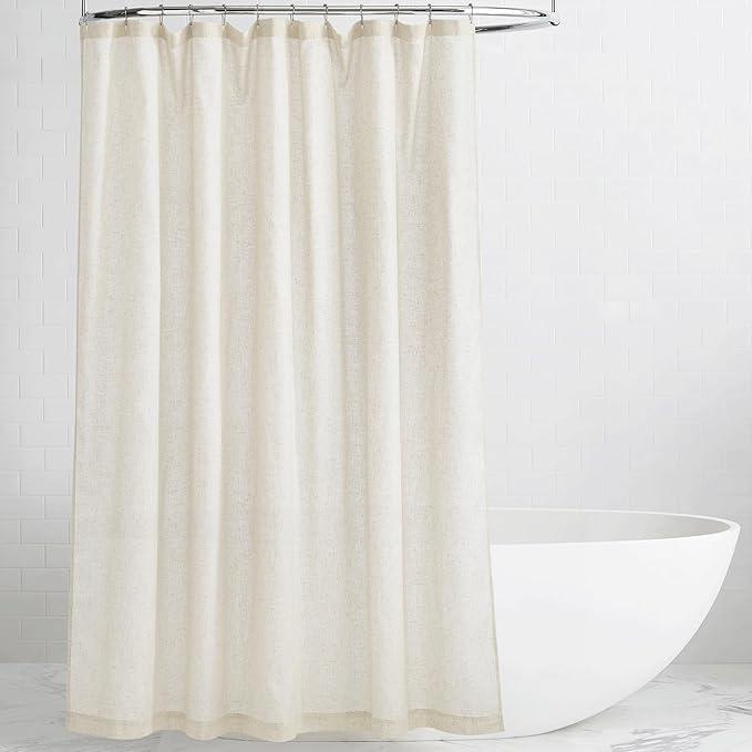 KGORGE Natural Linen Shower Curtain for Bathroom - Linen Blend Button Hole Semi Sheer Lightweight Waterproof Shower Curtains for Bathtub, 54 x 78 inches Long, Hooks Included