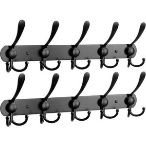NearMoon Coat Rack Wall Mounted-2 Pack, Heavy Duty Bath Towel Hooks Stainless Steel Robe Hooks Holder, Metal Coat Hook for Towel Coat Hat Key Bathroom Bedroom Hotel Entryway (5 Hooks, Matte Black)