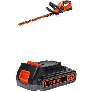 BLACK+DECKER 20V MAX Cordless Hedge Trimmer with Extra Lithium Battery 2.0 Amp Hour (LHT2220 & LBXR2020-OPE)