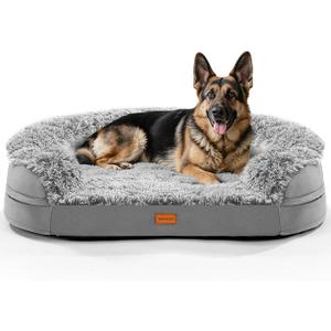 iweepet Dog Beds for Jumbo Dogs, 47.5"x35"x7.6", Removable and Washable Cover, Raised Reboundable Edges, Non Slip Bottom, Extra Big Size, Orthopedic Oval Memory Foam Pet Bedding, Indoor