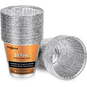 SHINESTAR 30-Pack Grease Bucket Liners for Traeger Pro 575/780, Ironwood 650/885, 20/22/34 Series, Disposable Aluminum Drip Bucket Liner, 54.5 Inch, BAC407